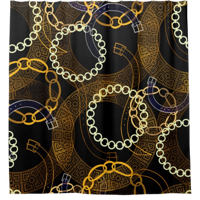 Seamless pattern with belts greek meanders chains  shower curtain (Front)