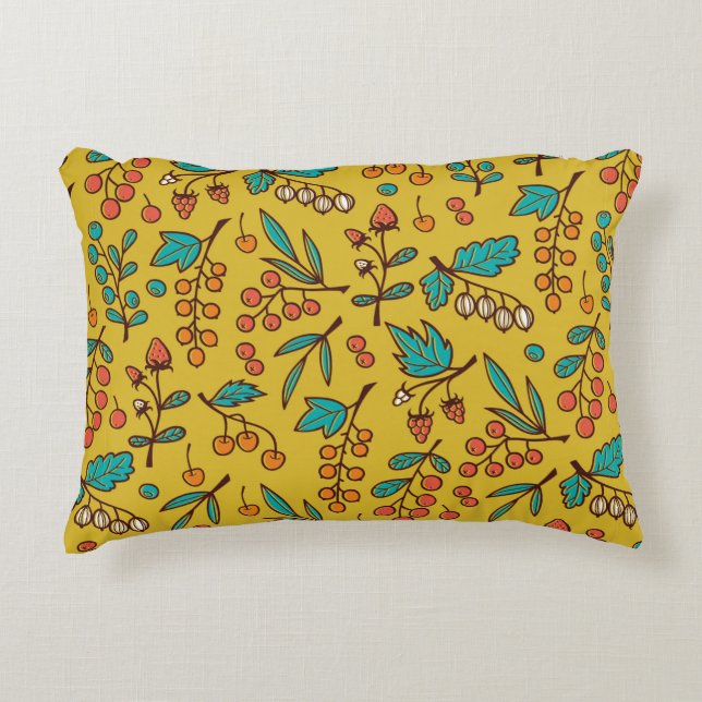 Seamless Pattern with Berries on Branches. Decorative Cushion (Front)