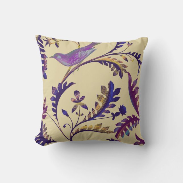 Seamless pattern with birds and branches with exot cushion (Front)