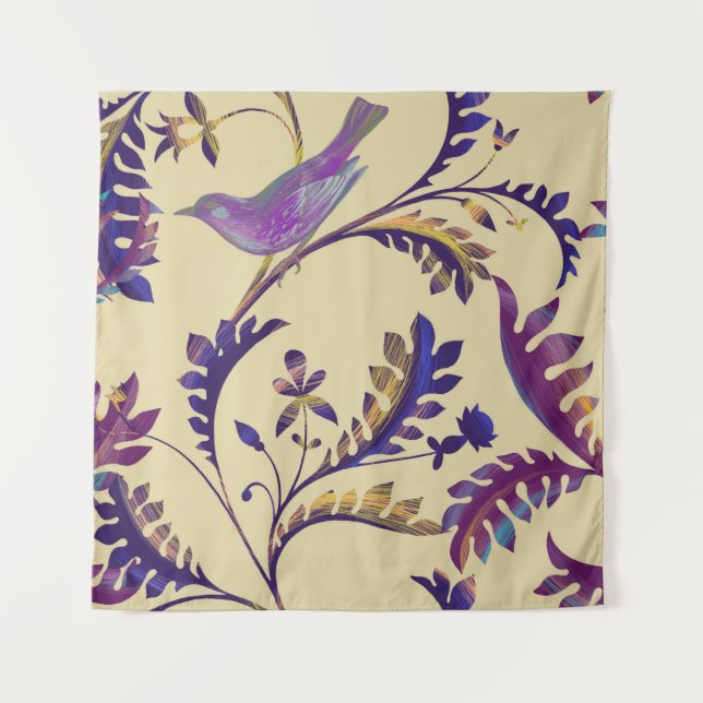 Seamless pattern with birds and branches with exot tapestry (Front)