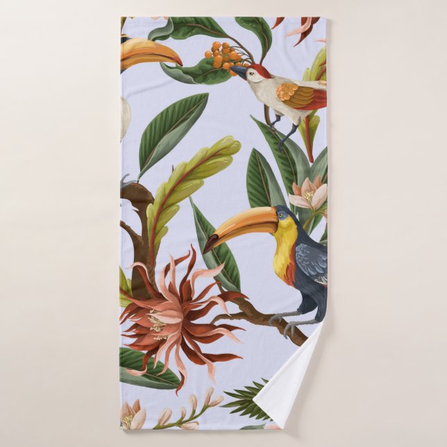 Seamless pattern with birds and tropical leaves an bath towel (Bath Towel)