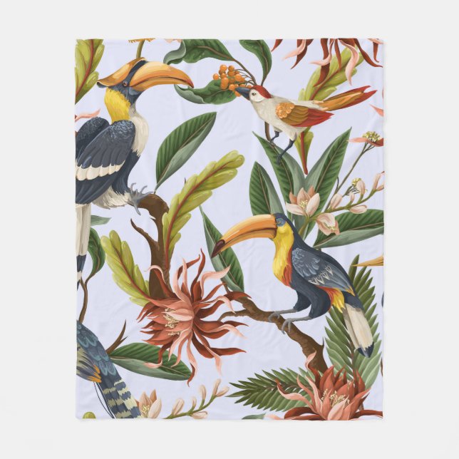 Seamless pattern with birds and tropical leaves an fleece blanket (Front)