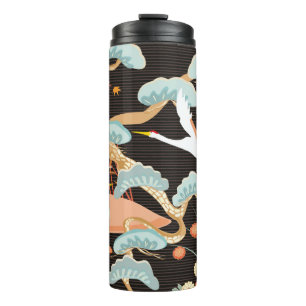 Seamless pattern with birds. Crane. Heron. Japanes Thermal Tumbler