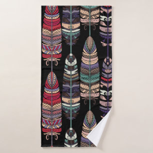 Seamless pattern with birds feathers. Tribal art a Bath Towel