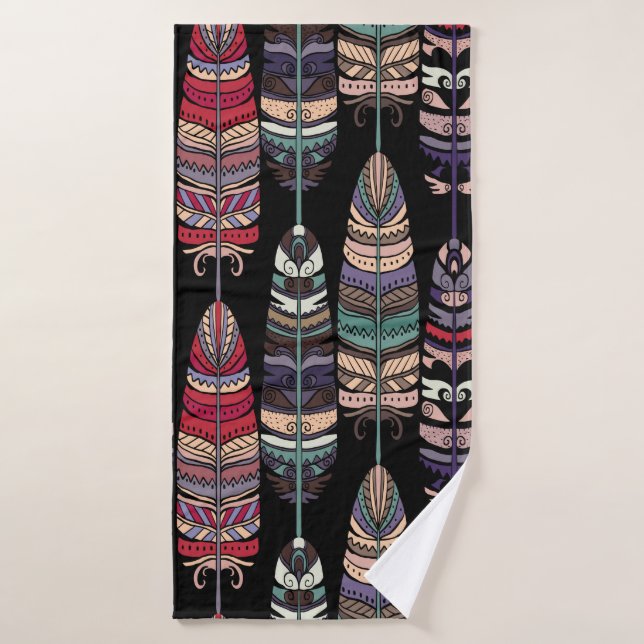 Seamless pattern with birds feathers. Tribal art a Bath Towel (Bath Towel)