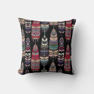 Seamless pattern with birds feathers. Tribal art a Cushion