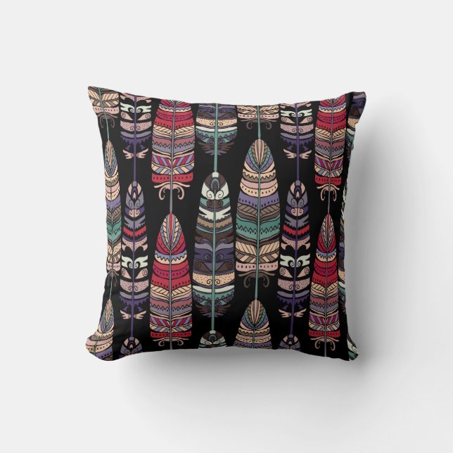 Seamless pattern with birds feathers. Tribal art a Cushion (Front)