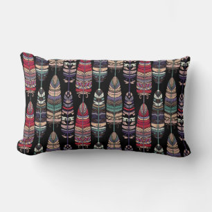 Seamless pattern with birds feathers. Tribal art a Lumbar Cushion
