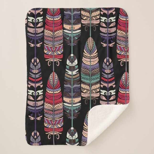 Seamless pattern with birds feathers. Tribal art a Sherpa Blanket (Front)