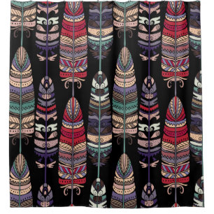 Seamless pattern with birds feathers. Tribal art a Shower Curtain