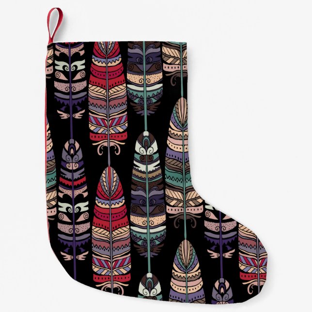 Seamless pattern with birds feathers. Tribal art a Small Christmas Stocking (Front)