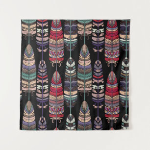 Seamless pattern with birds feathers. Tribal art a Tapestry