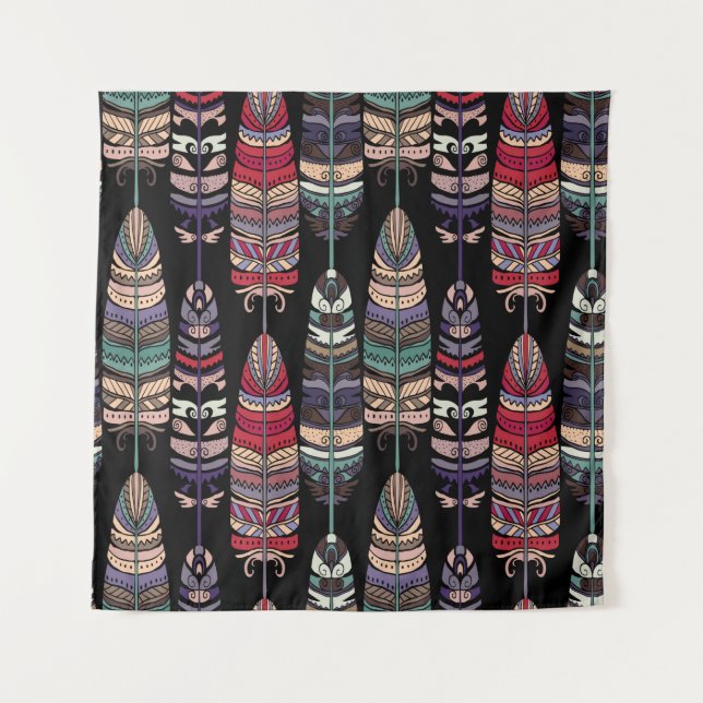 Seamless pattern with birds feathers. Tribal art a Tapestry (Front)