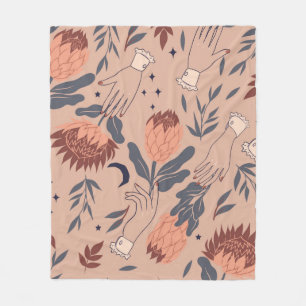 Seamless pattern with birds, protea flowers and ha fleece blanket