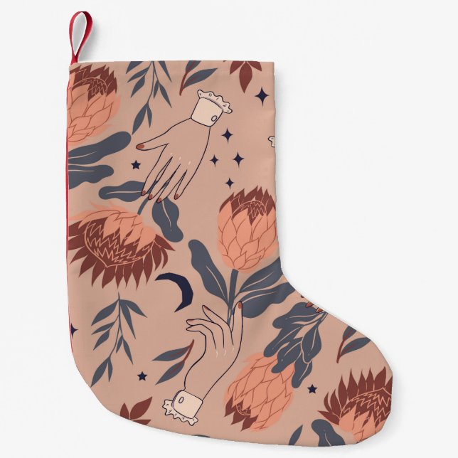 Seamless pattern with birds, protea flowers and ha small christmas stocking (Front)