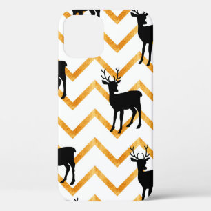 Seamless pattern with black deer and gold texture iPhone 12 case