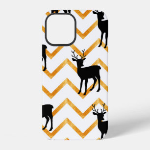 Seamless pattern with black deer and gold texture iPhone 12 case