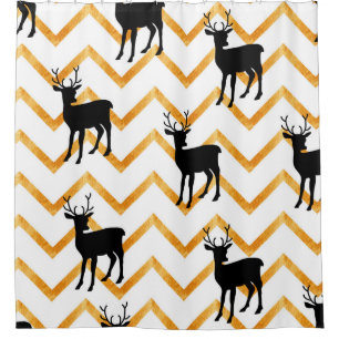 Seamless pattern with black deer and gold texture shower curtain