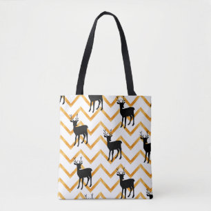 Seamless pattern with black deer and gold texture tote bag