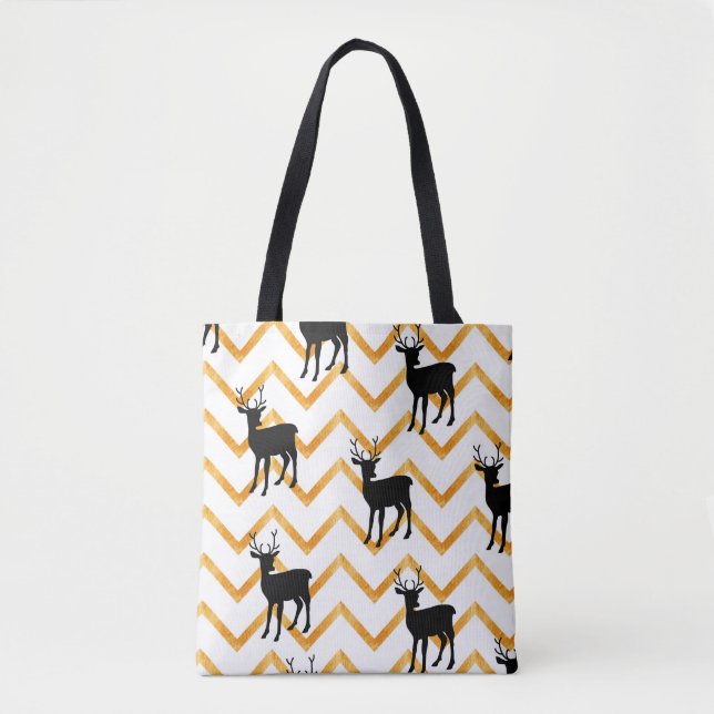 Seamless pattern with black deer and gold texture tote bag (Front)