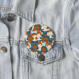 Seamless pattern with black girls and white girls 7.5 cm round badge