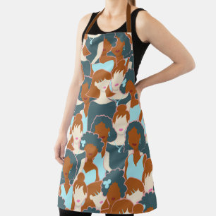 Seamless pattern with black girls and white girls apron