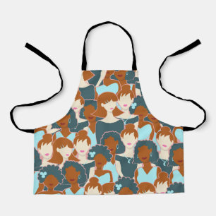 Seamless pattern with black girls and white girls apron