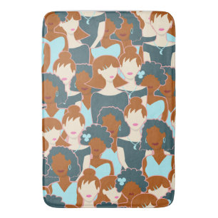 Seamless pattern with black girls and white girls bath mat