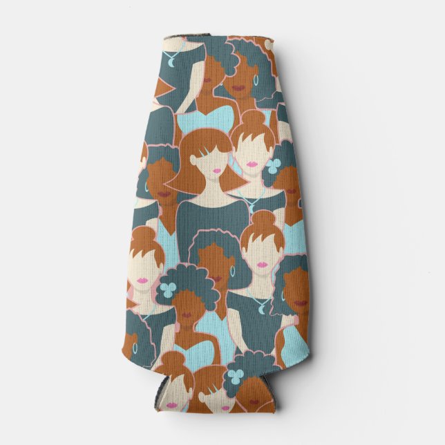 Seamless pattern with black girls and white girls bottle cooler (Front)