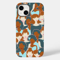 Seamless pattern with black girls and white girls