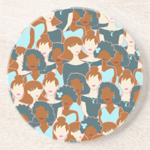 Seamless pattern with black girls and white girls coaster