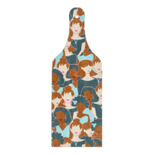 Seamless pattern with black girls and white girls cutting board