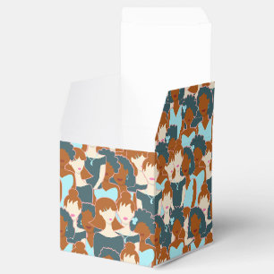 Seamless pattern with black girls and white girls favour box