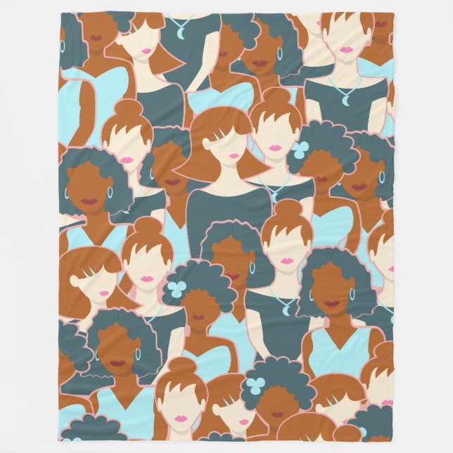 Seamless pattern with black girls and white girls fleece blanket (Front)