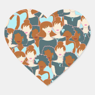 Seamless pattern with black girls and white girls heart sticker