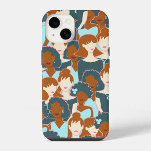 Seamless pattern with black girls and white girls iPhone 14 case