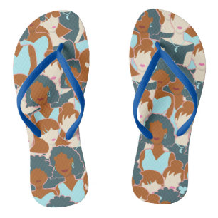 Seamless pattern with black girls and white girls jandals