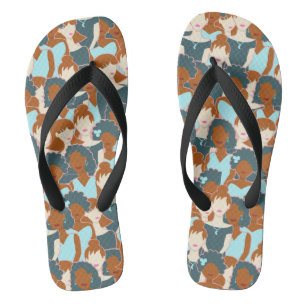 Seamless pattern with black girls and white girls jandals