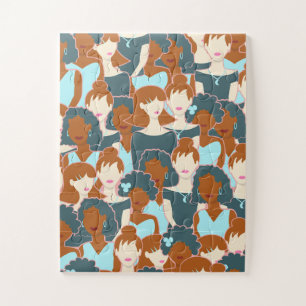 Seamless pattern with black girls and white girls jigsaw puzzle