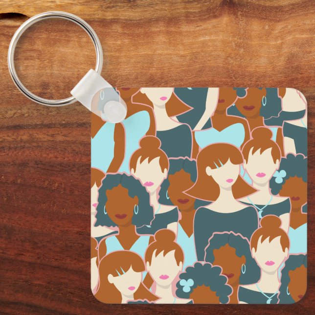 Seamless pattern with black girls and white girls key ring (Front)