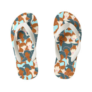 Seamless pattern with black girls and white girls kid's jandals