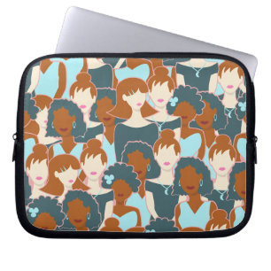 Seamless pattern with black girls and white girls laptop sleeve