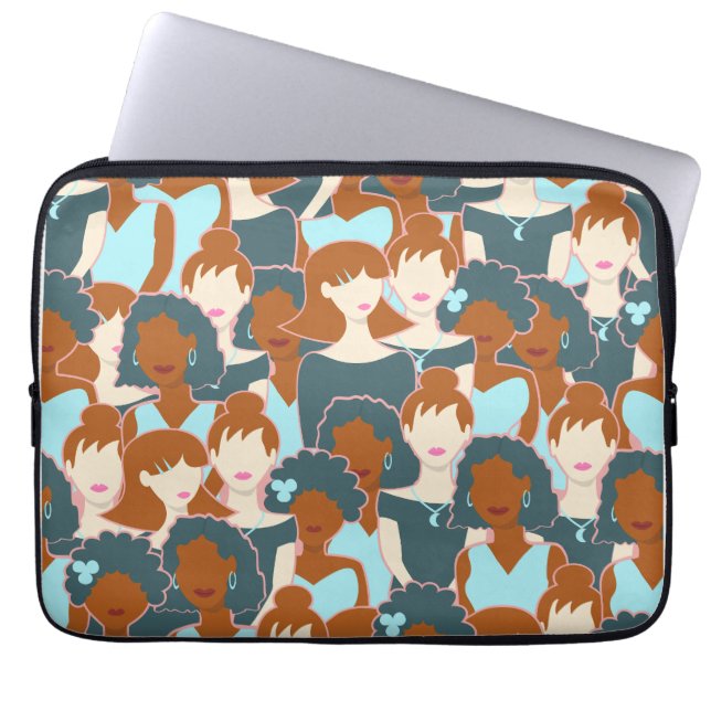 Seamless pattern with black girls and white girls laptop sleeve (Front)