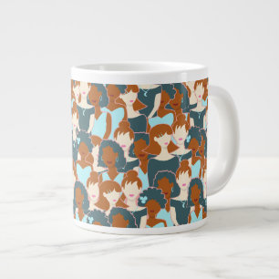 Seamless pattern with black girls and white girls large coffee mug