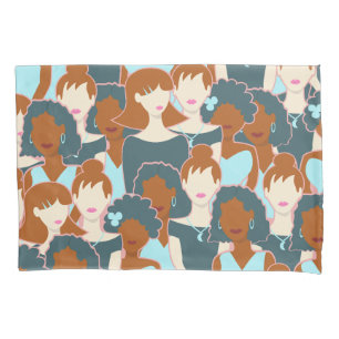 Seamless pattern with black girls and white girls pillowcase