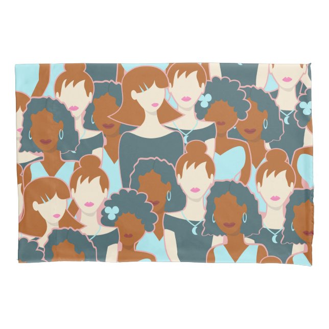 Seamless pattern with black girls and white girls pillowcase (Front-Left)
