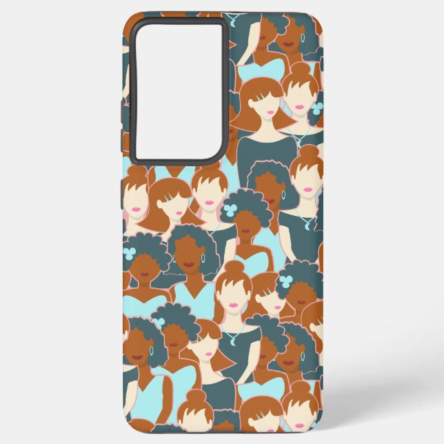 Seamless pattern with black girls and white girls samsung galaxy s21 ultra case (Back)