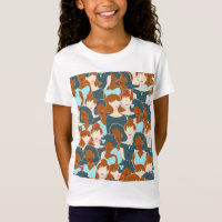 Seamless pattern with black girls and white girls