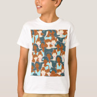Seamless pattern with black girls and white girls
