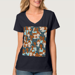 Seamless pattern with black girls and white girls T-Shirt